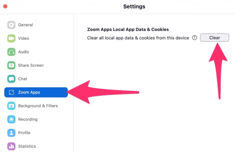 Mac で Zoom のキャッシュと Cookie を消去する