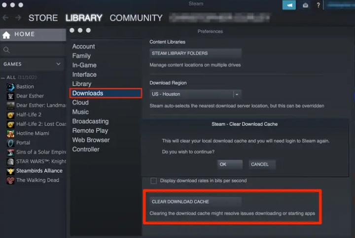 Steam キャッシュを手動でクリアする