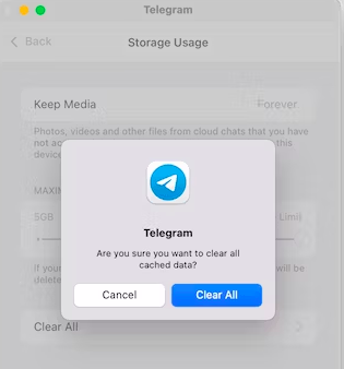 Mac 上の Telegram キャッシュをクリアする