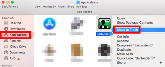 /Applications フォルダーから Bartender をアンインストールする