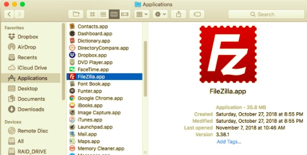 MacからFileZillaを削除します