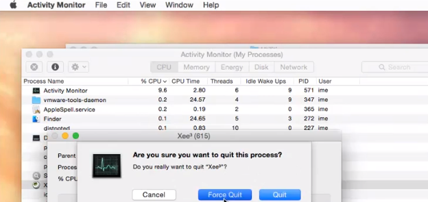 Mac で Xee を強制終了する
