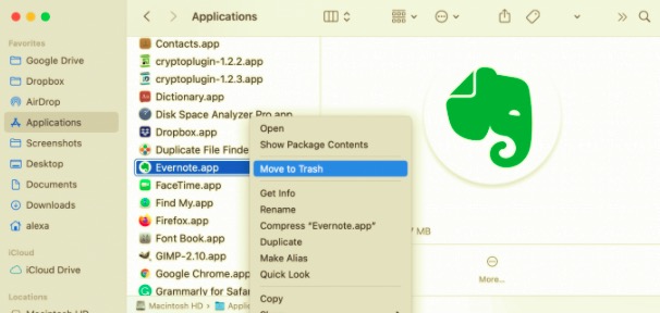 MacでEvernoteヘルパーを手動でアンインストールする