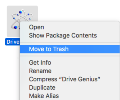 ゴミ箱に移動して Drive Genius をアンインストールする