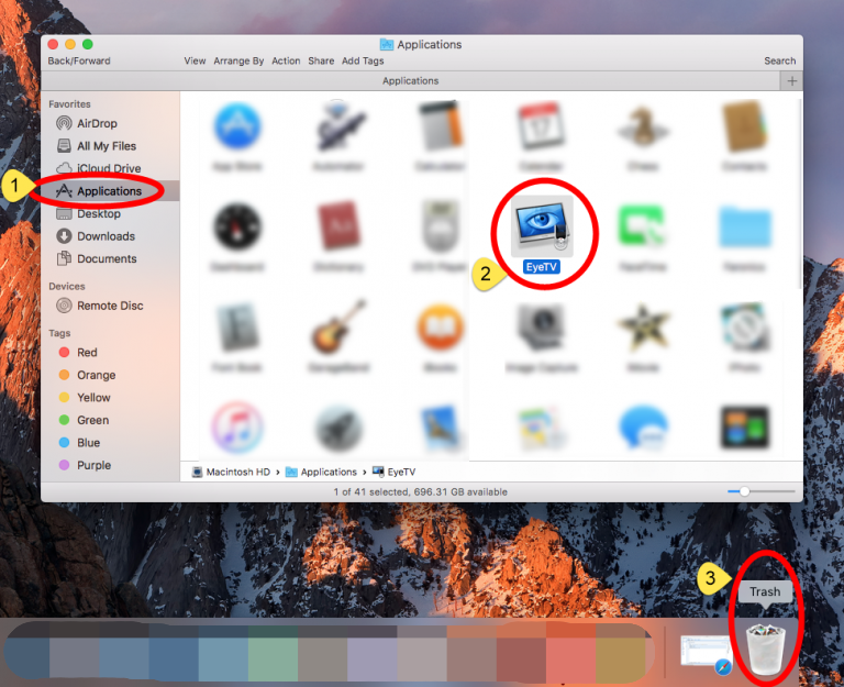 EyeTVをゴミ箱に移動してアンインストールする
