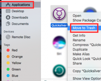 アプリケーションフォルダーからQuicksilverをアンインストールします