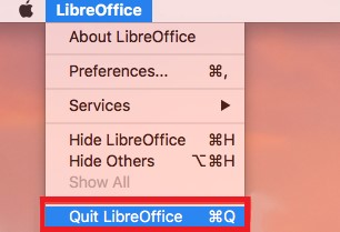 MacでアプリLibreOfficeを終了します