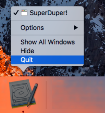 Mac で SuperDuper をアンインストールするには終了してください