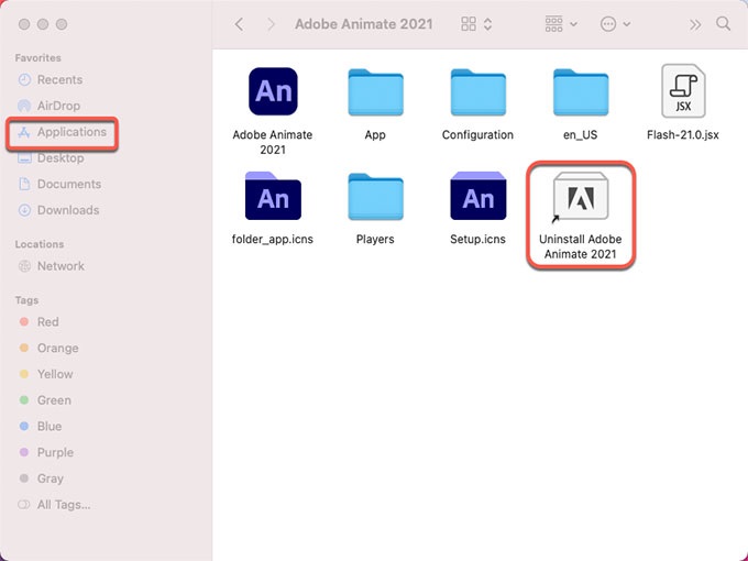 アンインストーラーを使用して Mac から Adob​​e Animate を削除する
