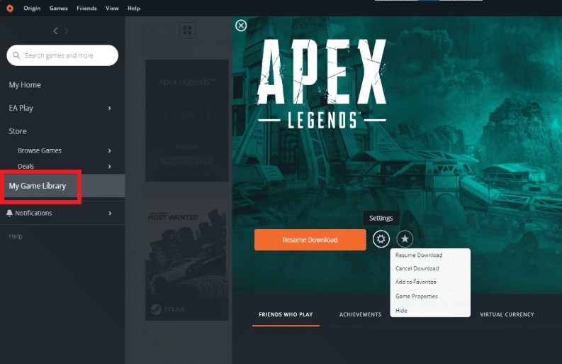 Origin からApex Legendsを削除する