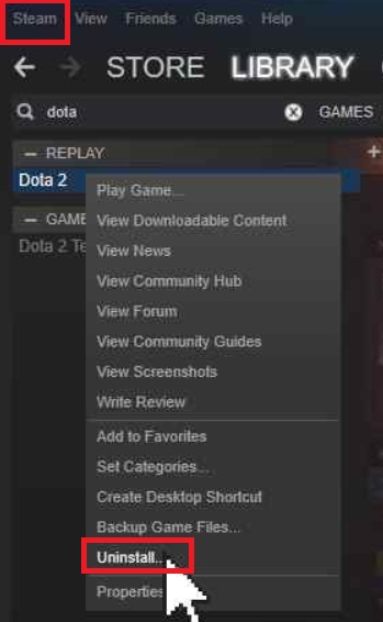 Steam から Mac 上の Dota 2 をアンインストールする