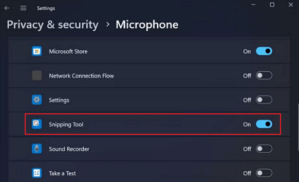 スニッピングツールでオーディオ録音を許可する