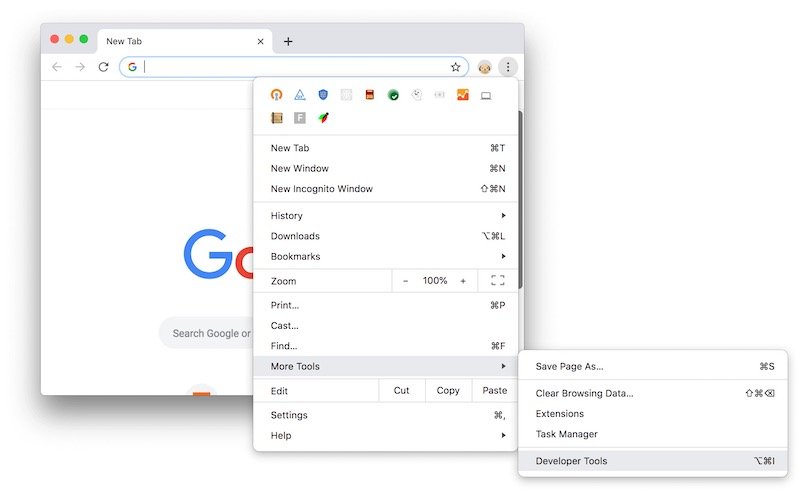 Chromeブラウザを使用してMacで要素を検査する