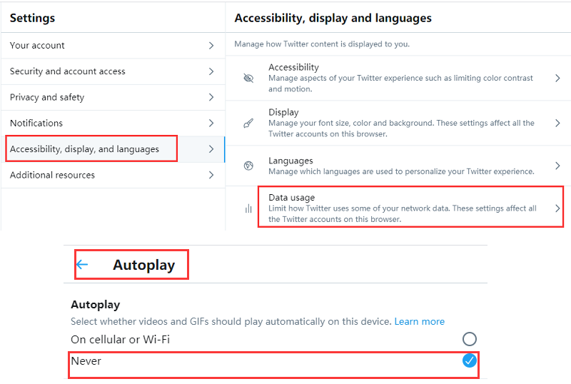 Twitterでビデオの自動再生を停止する