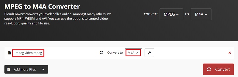 CloudConvert を使用して MPEG を M4A に変換する