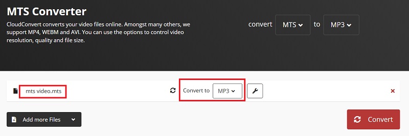 CloudConvert を使用して MTS を MP3 に変換する