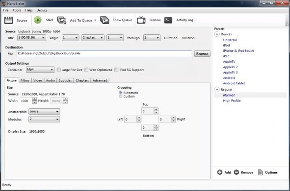 Windows3でHandBrakeを使用して4GPをMP10に変換する