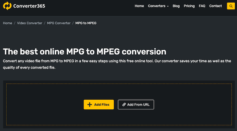 Convert365.com で MPG を MPEG に変換します