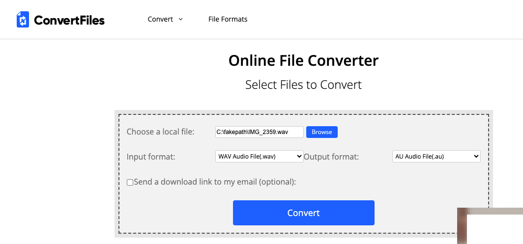 ConvertFiles.com で WAV を AU に変換