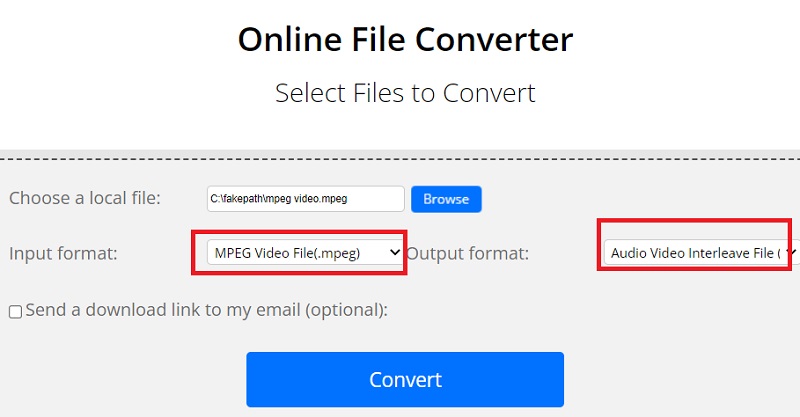 ConvertFiles を使用して MPEG を AVI に変換する