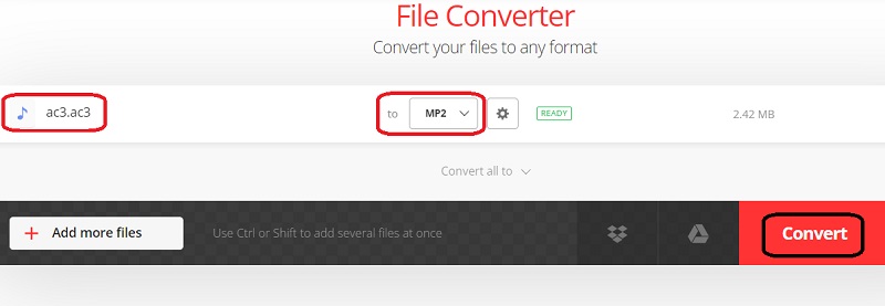 Convertio を使用して AC3 を MP2 に変換する