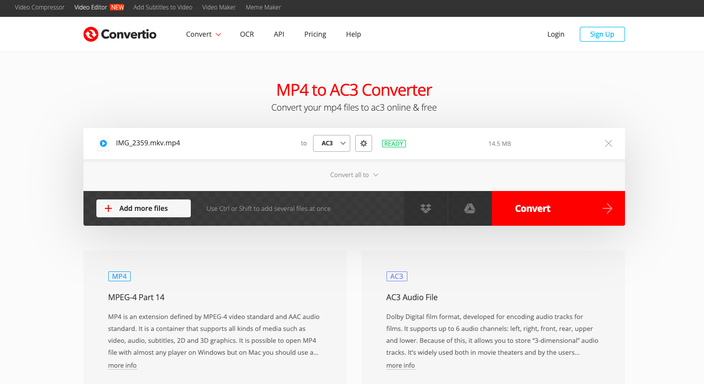 Convertio.co を使用して MKV を AC3 に変換する