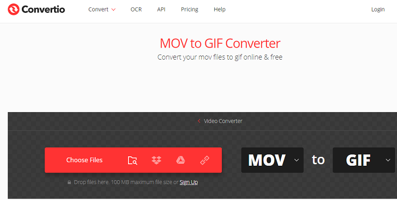 Convertioを使用したMOVからGIFへの変換