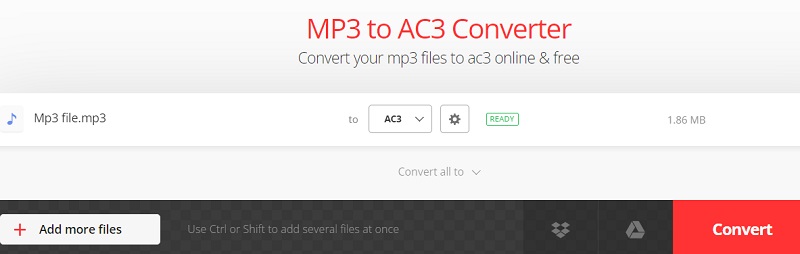 Convertio で MP3 を AC3 に変換