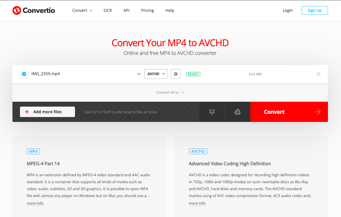 Convertio.co で MP4 を AVC に変換