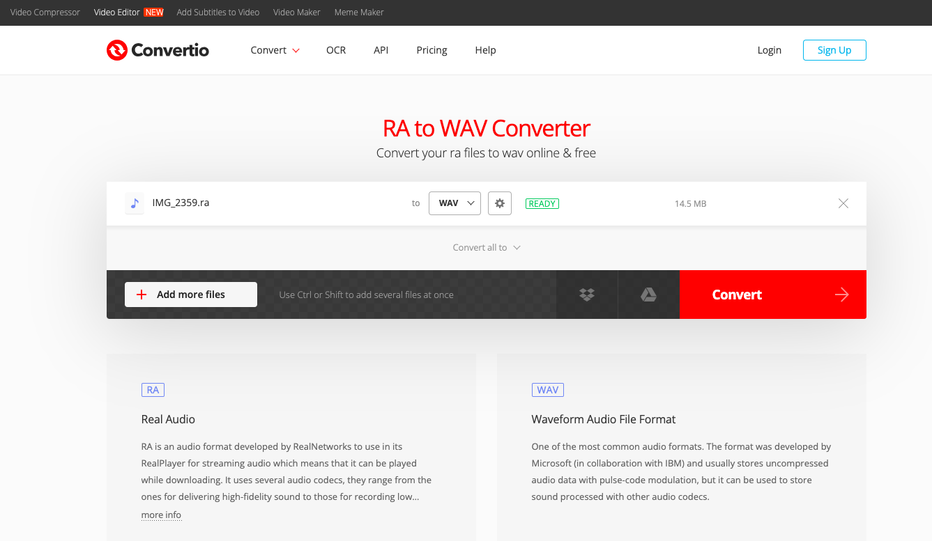 Convertio.co を使用して RA を WAV に変換する