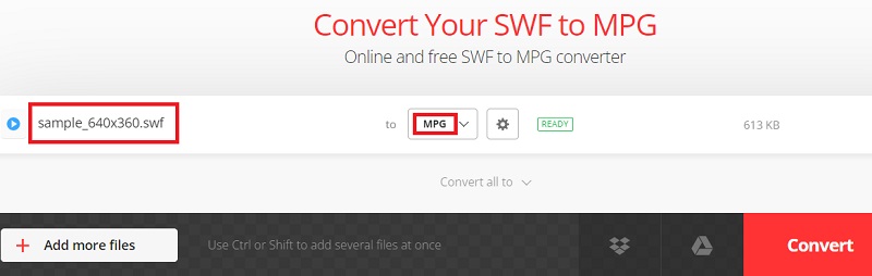 Convertio で SWF を MPG に変換する