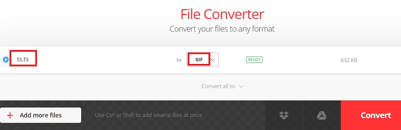 Convertio を使用して TS を GIF 形式に変換する