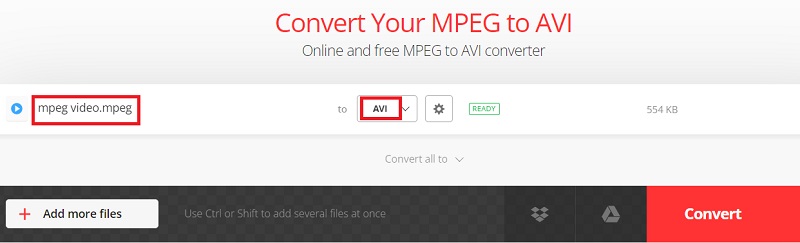 MPEG をオンラインで AVI に変換