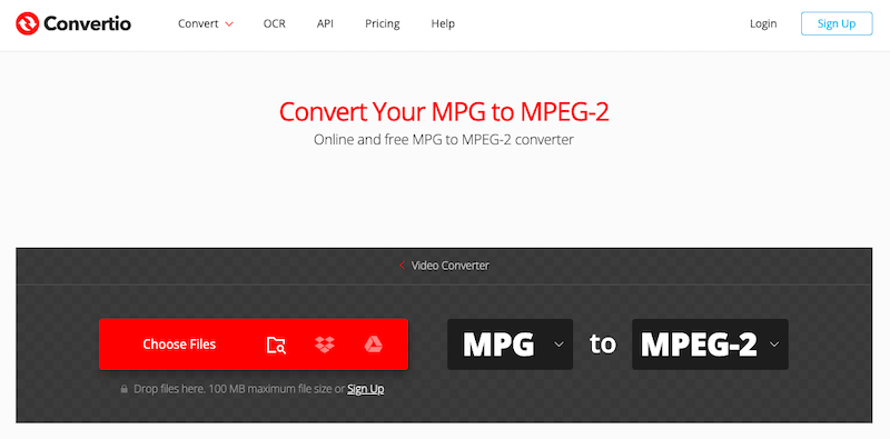 MPG を MPEG に変換するには Convertio.co にアクセスしてください