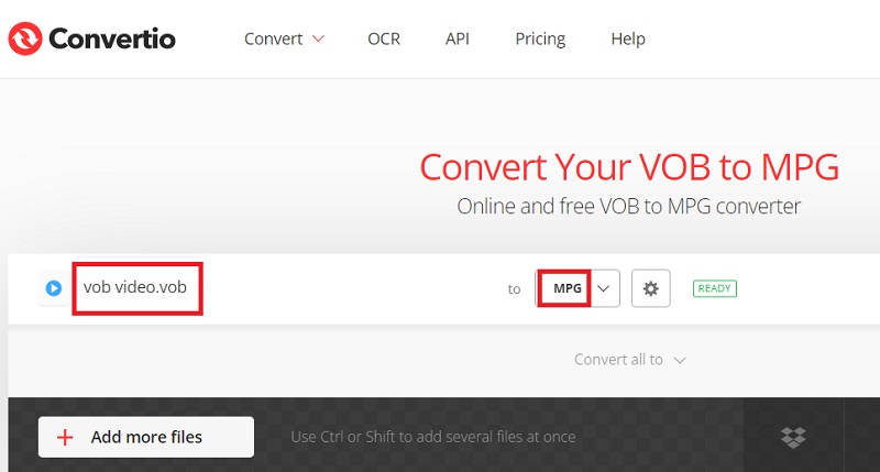 ConvertioでVOBをMPGに変換