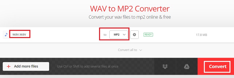 無料オンラインでWAVをMP2に変換