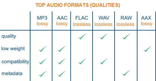 AAC と FLAC を含む主要なオーディオ形式