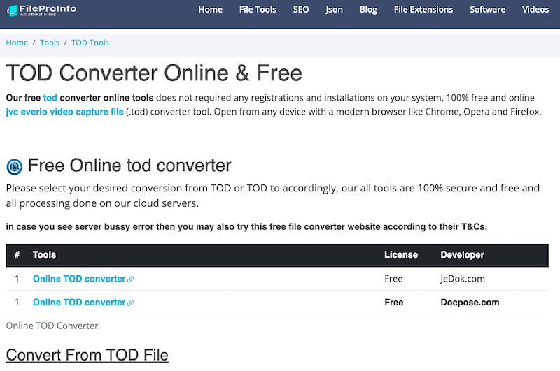 FileProInfo の TOD コンバーター