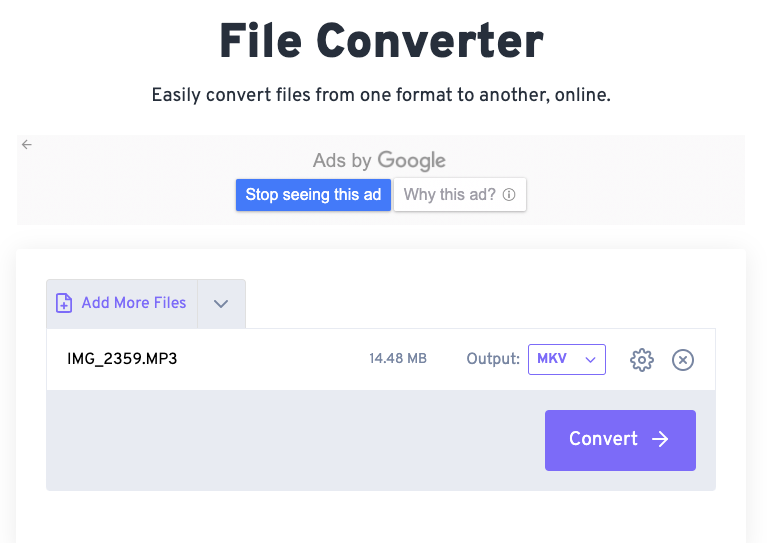 FileConverter で MP3 を MKV に変換