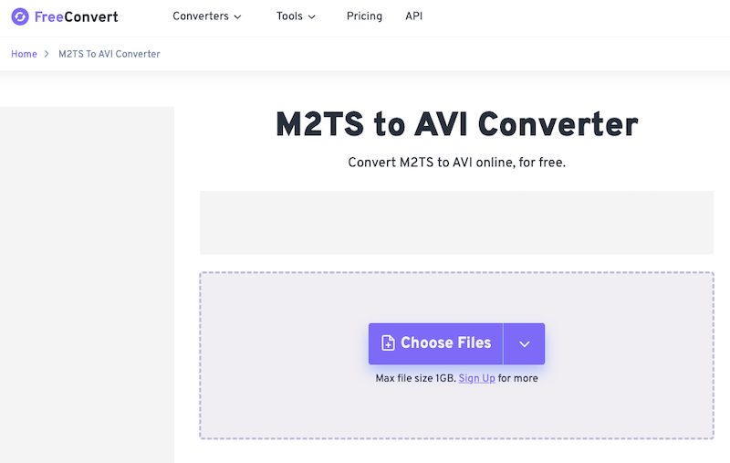 FreeConvert.com で M2TS を AVI に変換します