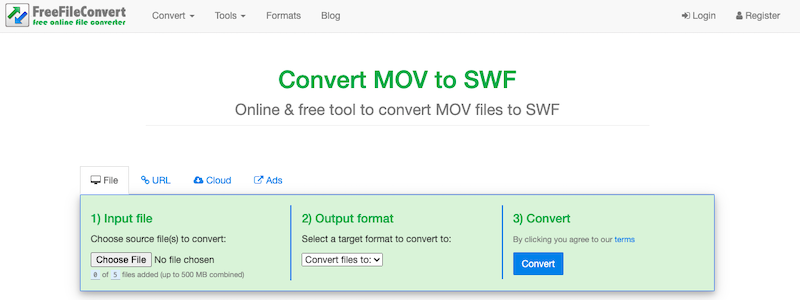 FreeFileConvert.com で MOV を SWF に変換します