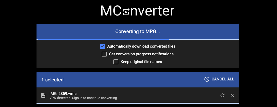 Mconverter.eu を使用して WMA を MPG に変換する