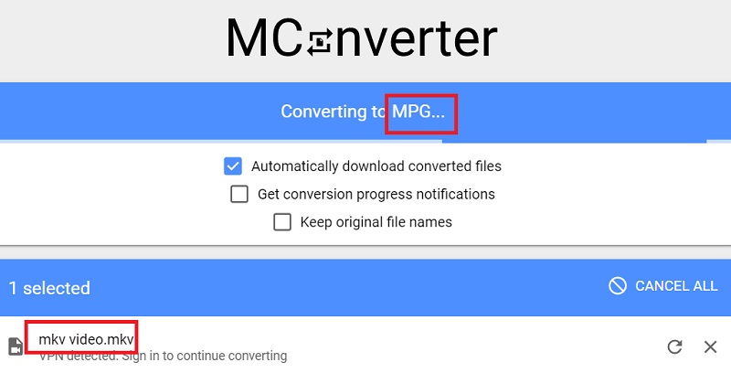 MconverterでMKVをMPGに変換