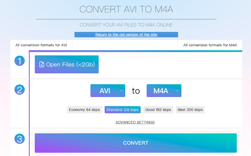 Online-Audio-Convert.com は AVI から M4A へのオンライン変換を提供します