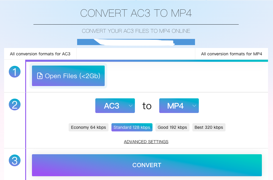 Online-audio-convert.com で AC3 を MP4 に変換