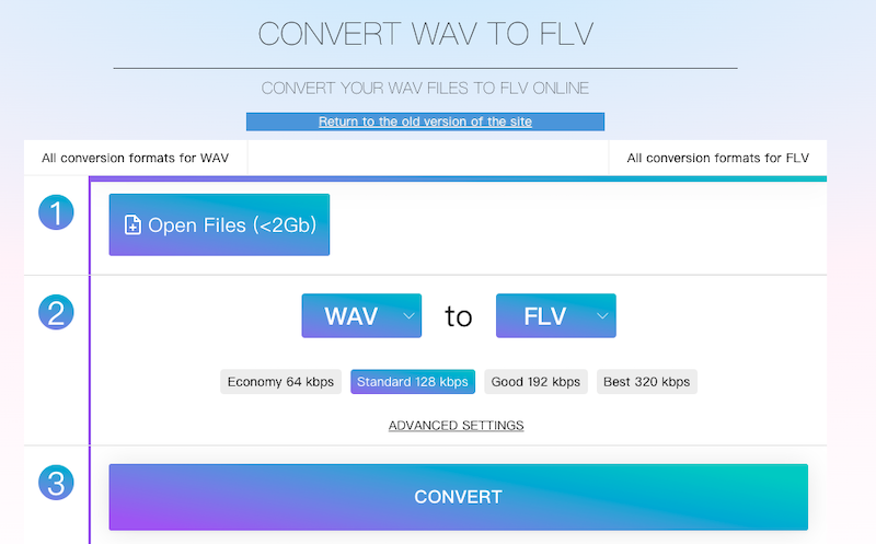 Online-audio-convert.com で WAV を FLV に変換します