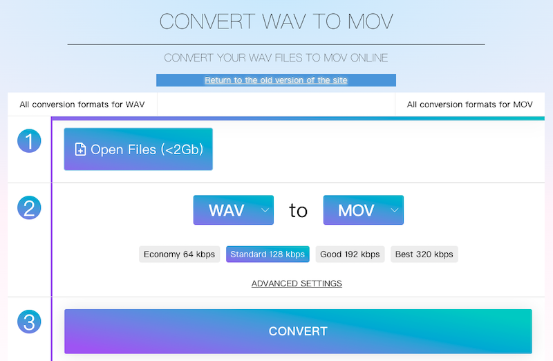 Online-Audio-Convert.com 経由で WAV を MOV に変換します