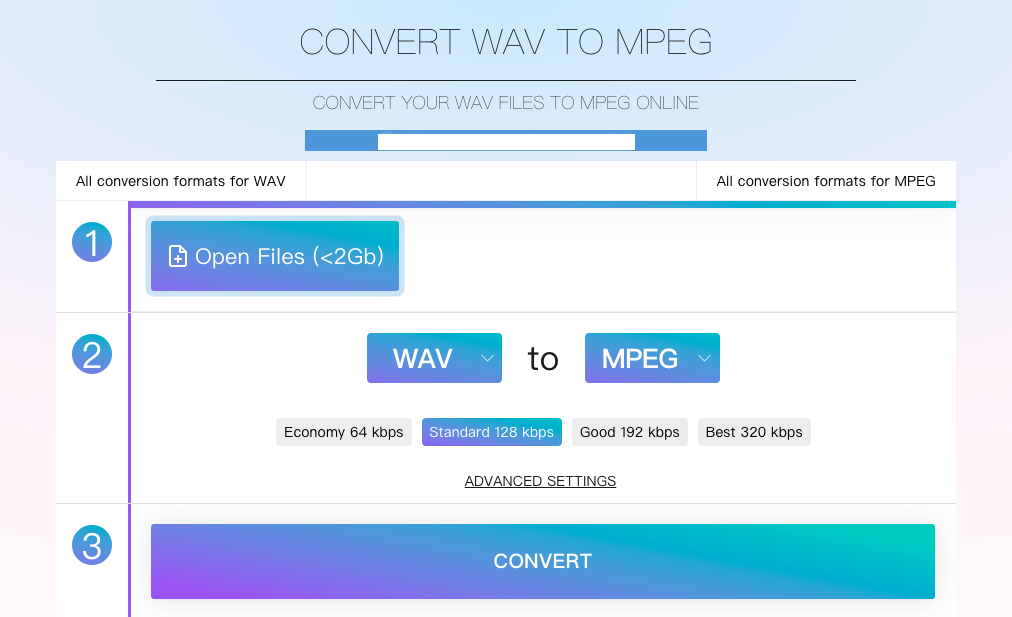 Online-Audio-Convert.com で WAV を MPEG に変換します