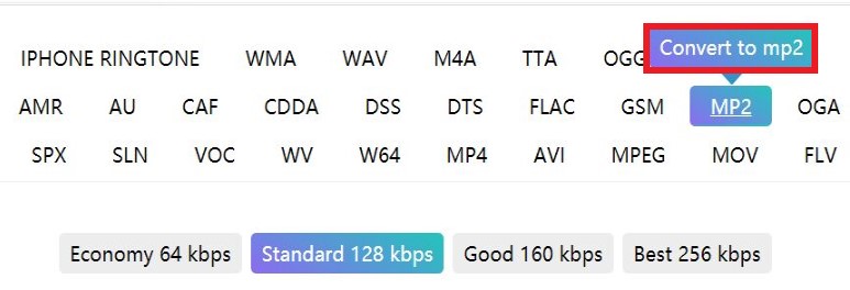 WebサイトでM4AをMP2に変換する