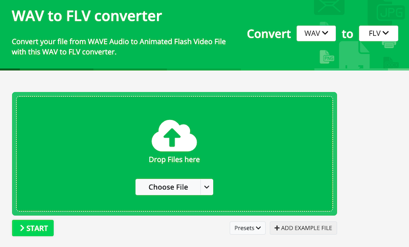 Online-convert.com でオンラインで WAV ファイルを FLV に変換します